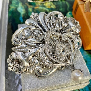 Art Deco Style hair clip baroque silver barrette Hair clips Filigree Hair barrettes Bridal hair barrettes