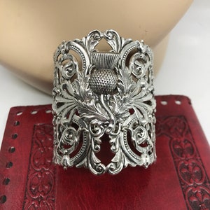 Scottish Thistle Cuff Bracelet: Vintage Silver Plated Outlander Jewelry
