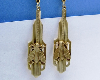 Bee Earrings Long Dangle filigree earrings Art Deco Earrings Honey Napoleon Bee MyElegantThings