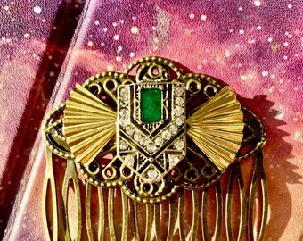 Art Deco Bridal Hair Comb, Bronze Filigree, Vintage Style