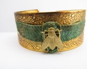 Art Deco Style Vintage Bee bracelet Scarab cuff Egyptian revival Brass Cuff scarabs or Napoleonic Bees BRACELET
