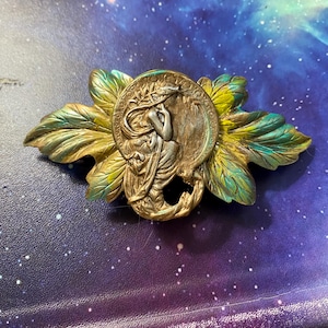 Alphonso Mucha-stijl haarspeldje: esdoornblad bruidshaarclip