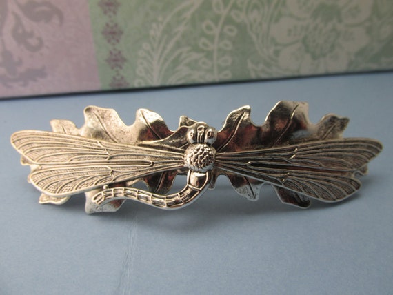 Silver Dragonfly hair clips nature barrettes brid… - image 1