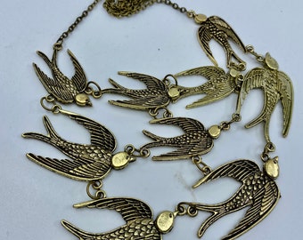 Sparrow Necklace birds necklace Flying Birds Bronze necklace large bib necklace adjustable MyElegantThings