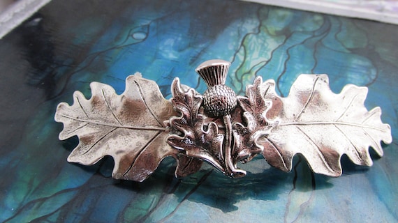 Vintage Scottish Thistle Hair Clip: Silver Art Deco Barrette  display picture 2