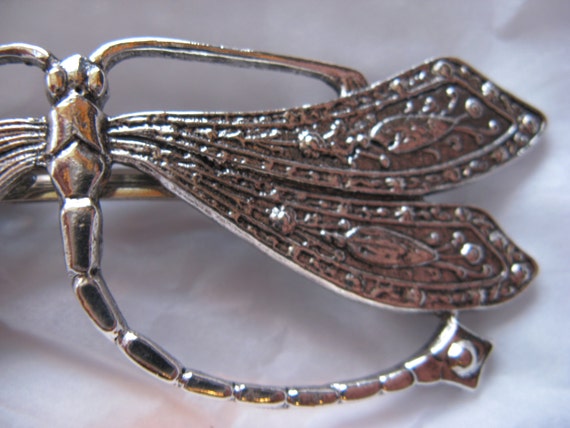 Art Deco Dragonfly Barrette: Vintage Silver Bridal Hair Clip  display picture 1