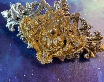 Art Deco Silver Filigree Hair Clip: Crystal Bridal Barrettes