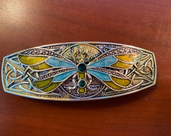 Dragonfly Hair Clip Hand Made Enamels Crystals Celtic knot MyElegantthings Vintage Style