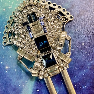 Art Deco Sapphire Color Crystal Hair Comb: Silver Bridal Hair Accessory