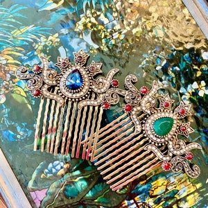 Art Deco Style Hair Comb Emerald or Sapphire Color Decorative Hair Combs Green Red Hair accessories MyElegantThings