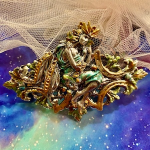 Art Deco Hair Clips Art Nouveau Lady Silver Hair Clip Gentile and gorgeous MyElegantThings OOAK