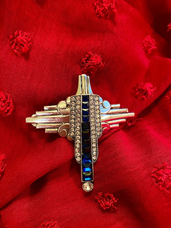 Art Deco hair clip Sapphire crystals baroque silve