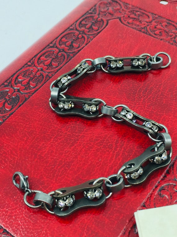 Bicycle chain bracelet crystal rondelles gun meta… - image 2