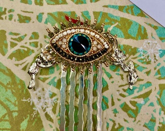 Evil Eye Hair Comb, Beaded Decorative Hair Accessory
