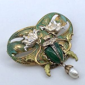 Scarab beetle Hair Clip Egyptian revival French Back Barrettes Patina Verdigris pearl Limited Edition by MyelegantThings