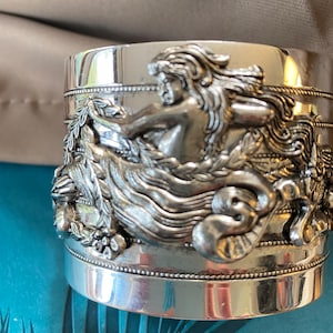 Beautiful Art Nouveau Style Vintage Silver Cuff Bracelet: Hand Engraved 2 inch floral cuff Antique Silver Plated Brass