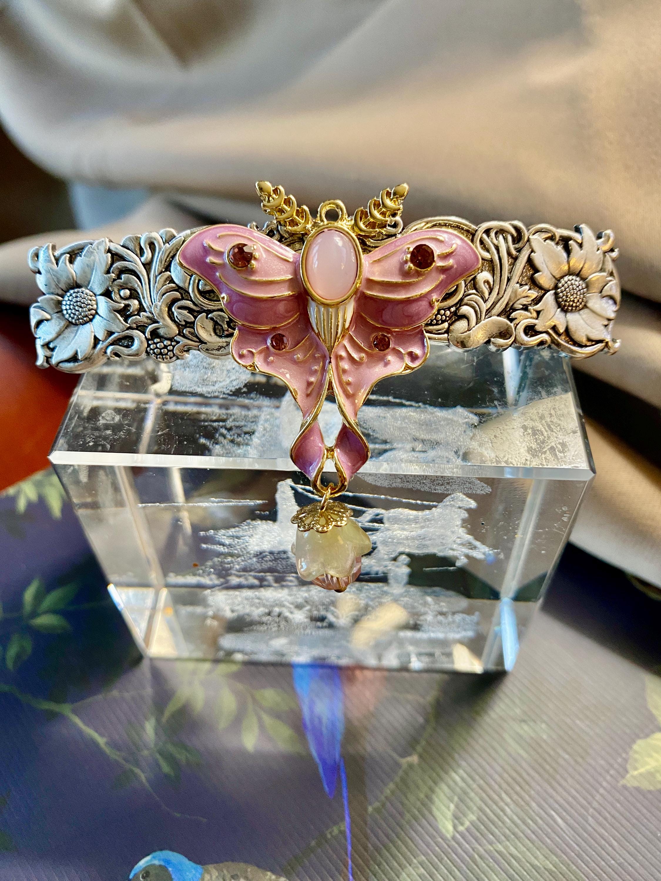 Silver Moth Hair Clip | Gothic Celestial Hair Accessory | Statement Barrette Moth Hair Barrette Silver - Etsy main image 4
