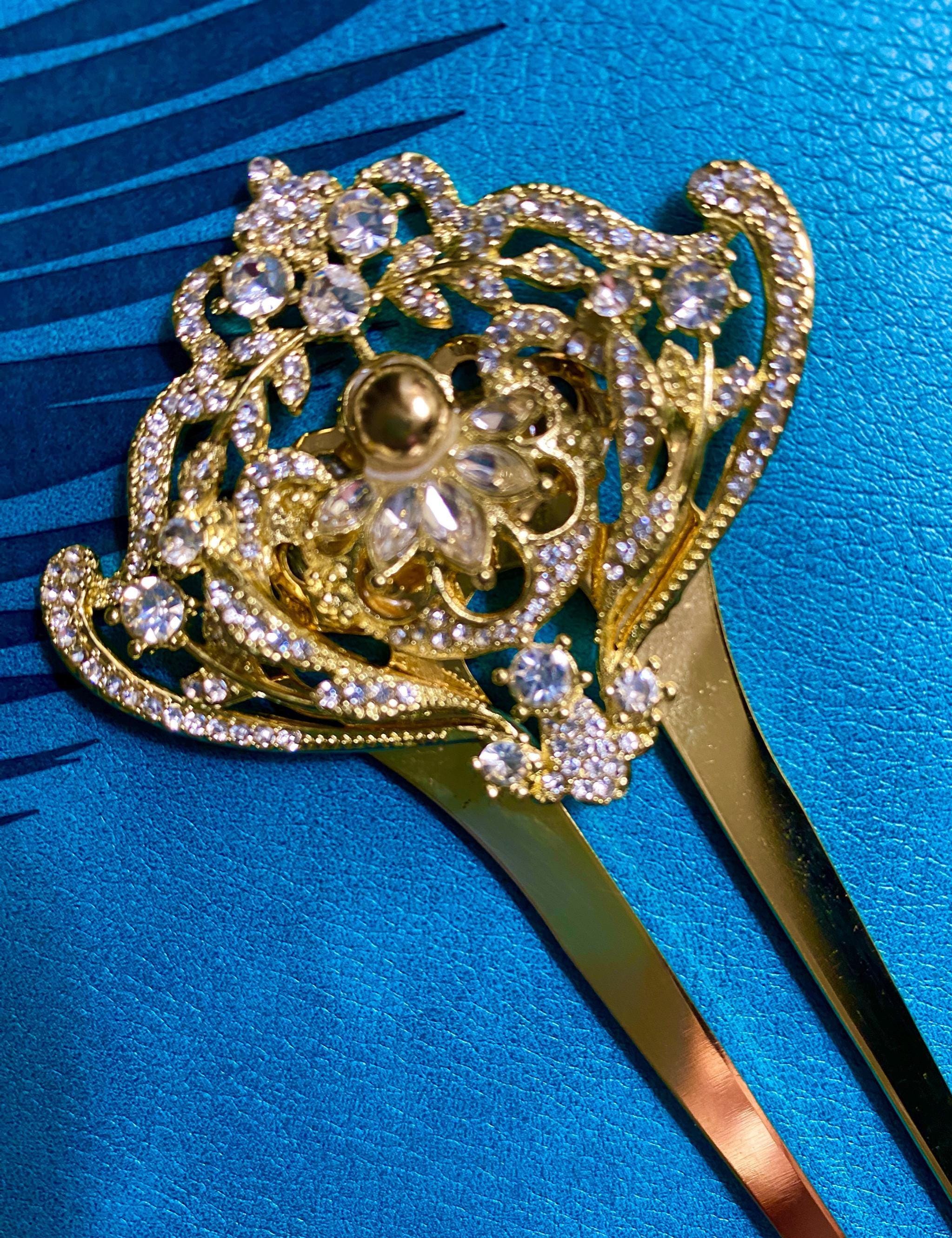 Art Deco Crystal Hair Comb: Gold French Style Wedding Hair  display picture 1