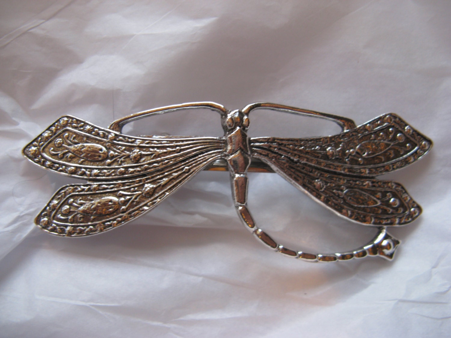 Elegant Silver Victorian Dragonfly Hair Clip Large Handcrafted Metal Barrette Fashion Vintage Metal Dragonfly Hair Clip for Women Elegant  main image 3