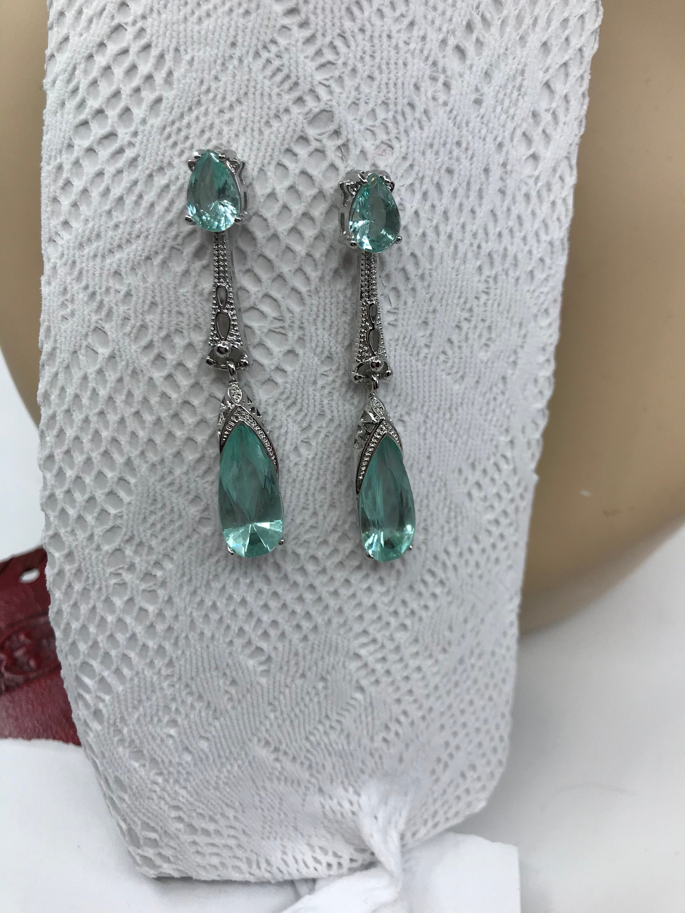 Vintage Style Earrings - Aquamarine Blue Earrings - Art Deco Long Earrings - Crystal Dangle earrings - MyElegantthings -Vintage Jewelry