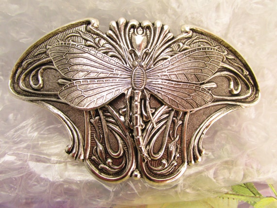 Dragonfly barrette Art Deco style hair clip Silve… - image 4