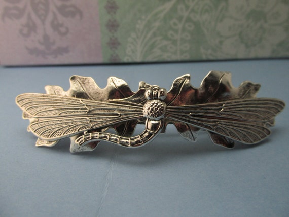 Silver Dragonfly hair clips nature barrettes brid… - image 2