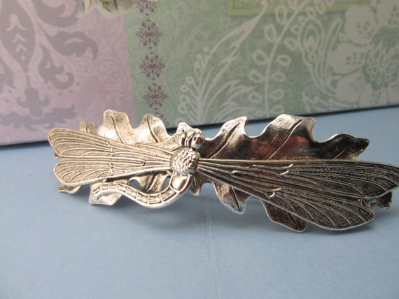 Silver Dragonfly hair clips nature barrettes brid… - image 3