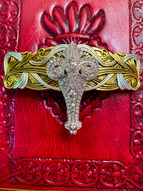 Art Deco Crystal Swirl Hair Clip: Gold Filigree Barrette  display picture 1