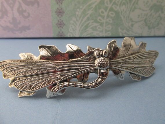 Silver Dragonfly hair clips nature barrettes brid… - image 4