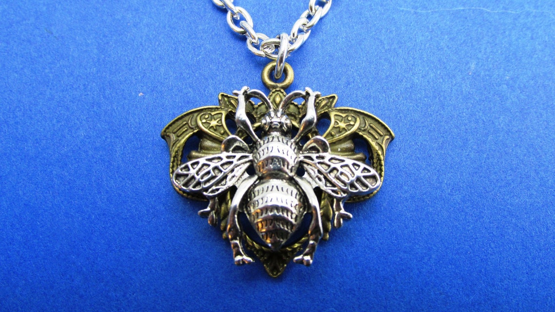 Bee Necklace Silver Art Deco Bee Necklace Bumble Bee Necklace Etsy