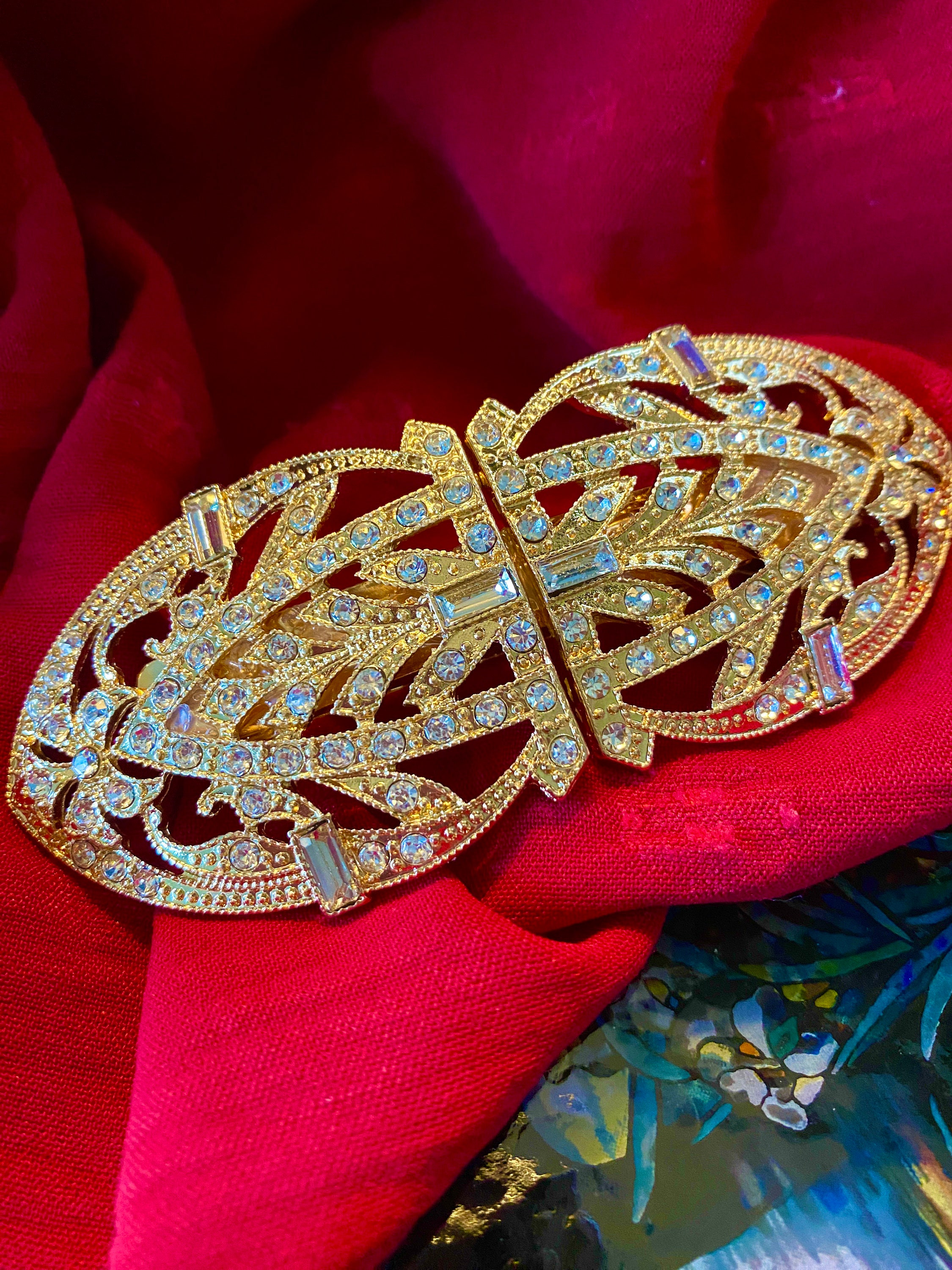 Art Deco Sapphire Crystal Hair Clip, 18K Gold Plated  display picture 2