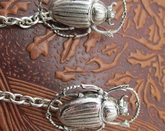 Scarab Sweater clips scarab tie tacks Cardigan clips collar clips silver sweater guard Egyptian revival cardigan clips MyElegantThings