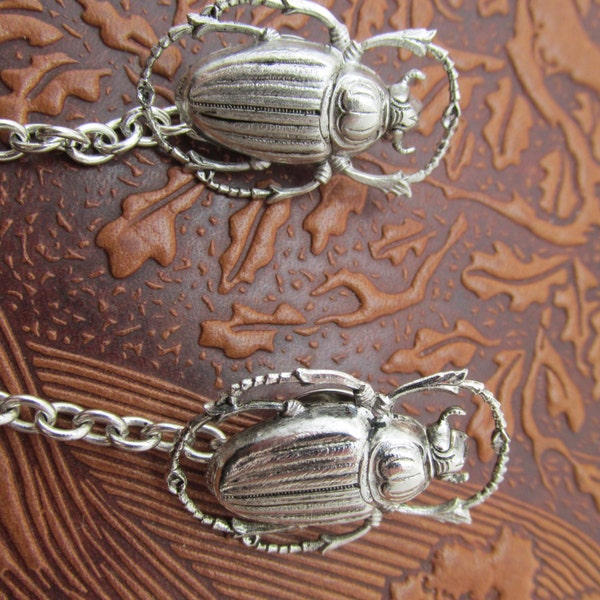 Scarab Sweater clips scarab tie tacks Cardigan clips collar clips silver sweater guard Egyptian revival cardigan clips MyElegantThings