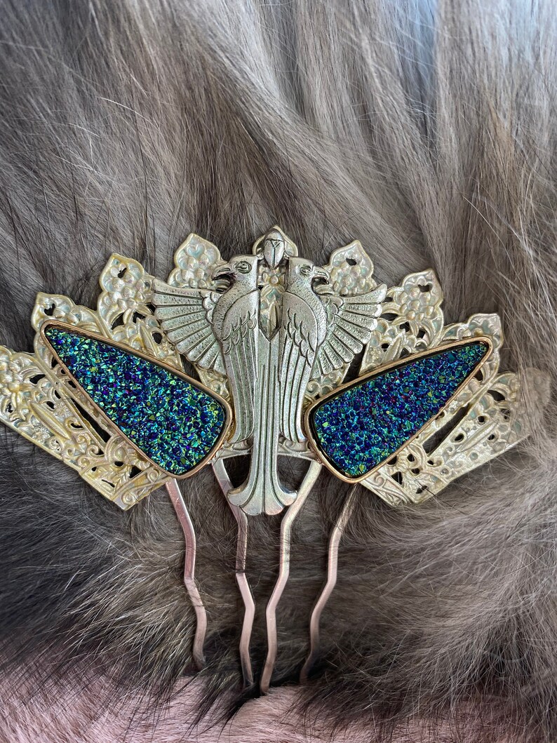 Egyptian Hair Comb Egyptian Double Headed Bird Silver Hair Etsy