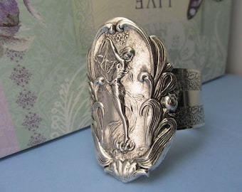 Art Deco style cuff bracelet Alphonso Mucha Style Lady in the Garden bracelet large cuff Silver MyElegantThings