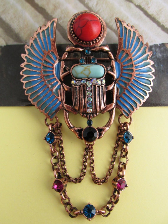 Scarab slider large statement piece PIN Neckace E… - image 1