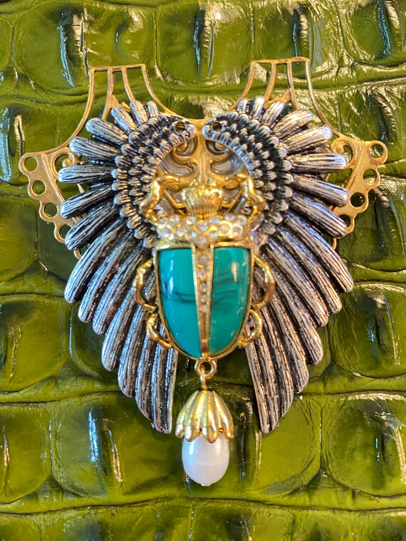 Scarab Pin Scarab Brooch Silver Winged Scarab Fresh Water Pear