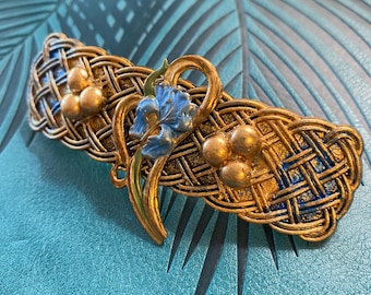 Vintage Jewelry Iris Hair Clip Flower barrette Blue Iris Bridal Hair Accessories