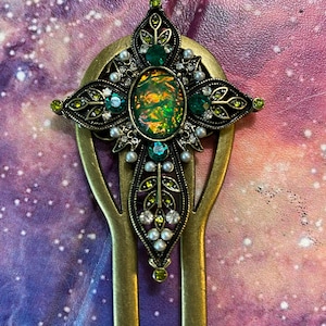 Art Deco Cross Hair Comb: Bronze Plated, Crystal Detail