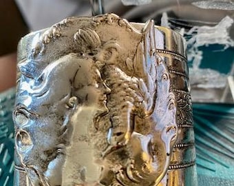 Art Nouveau Cuff Bracelet: Alphonso Mucha Style Lady, Silver Plated Brass