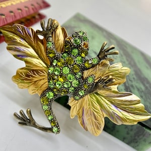 Frog Pin Frog Hair Clip you choose brooch Frog slider large statement piece PIN or Necklace Peridot crystals