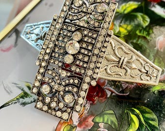 Antique Art DECO Silver Leaf Barrette Vintage Scottish Thistle Hair Clip: Silver Art Deco Barrette  main image 3