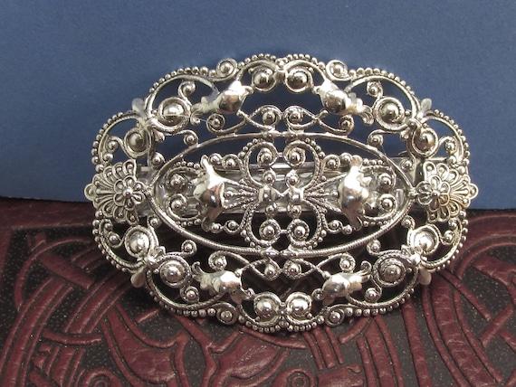 Filigree Floral Barrette: Victorian Style Bridal Hair Clip  display picture 2