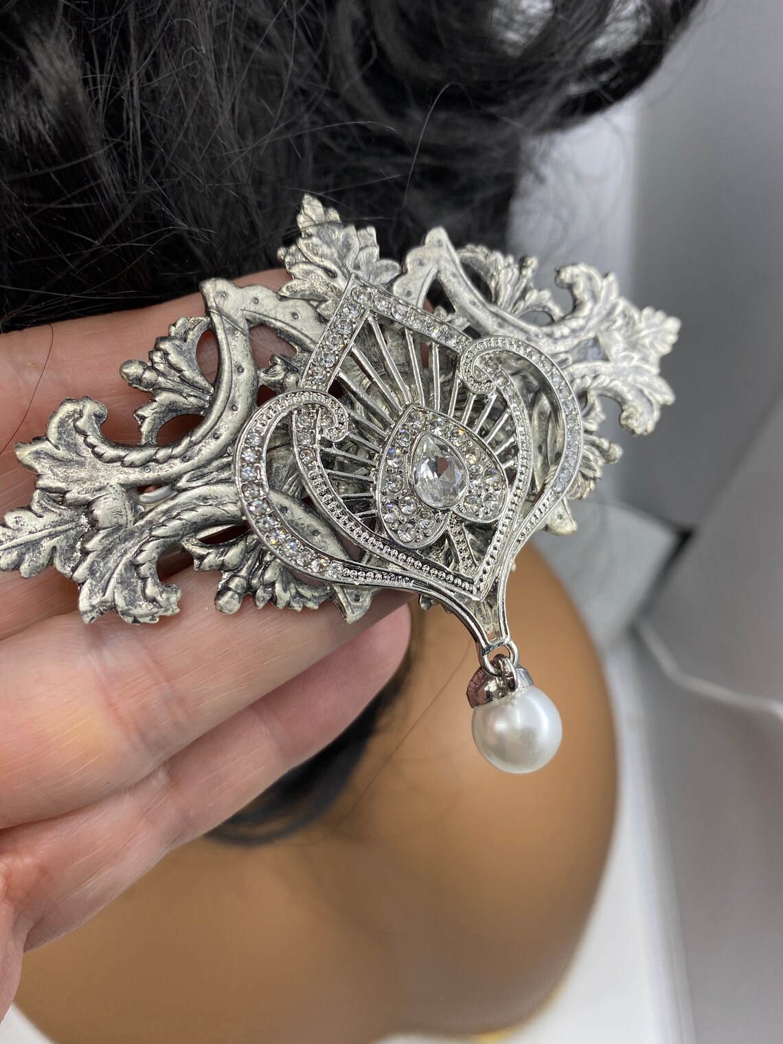 Art Deco Hair Clip Baroque Silver Barrette Hair Clips Filigree Etsy