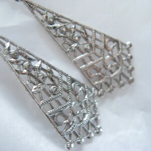 Art Deco earrings Filigree earrings Long Dangle silver wedding earrings traditional elegance