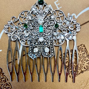 Art Deco Style hair comb emerald color bridal hair ornaments Small Decorative Hair Combs Silver