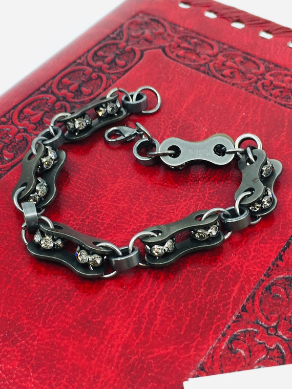Bicycle chain bracelet crystal rondelles gun meta… - image 1