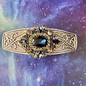 Art Deco Sapphire Crystal Hair Clip: Silver Baroque Barrette
