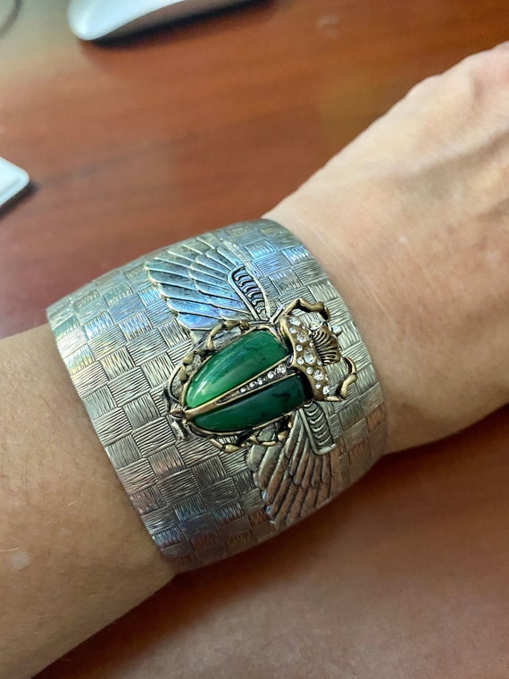 Art Deco Scarab bracelet silver Resin and crystal 