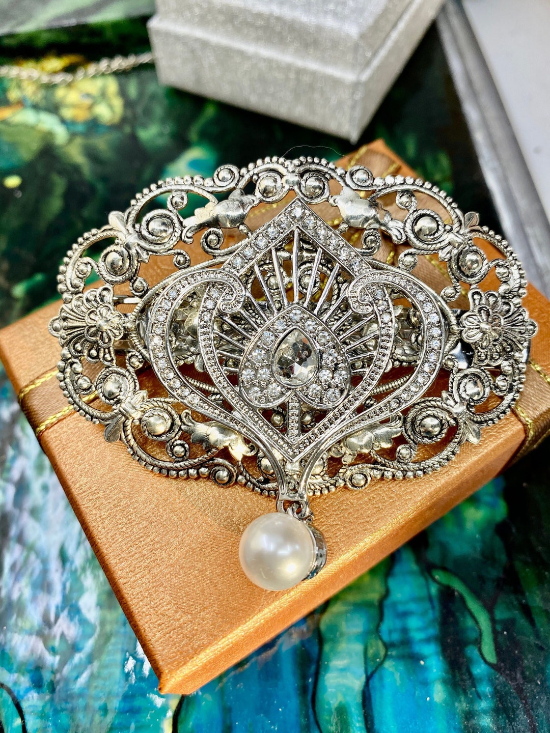 Art Deco Hair Clip Baroque Silver Barrette Hair Clips Filigree Hair